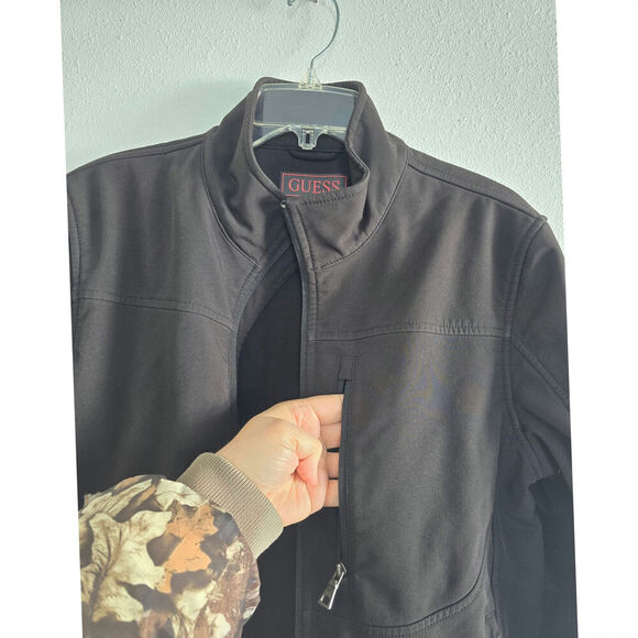 Guess Men's Coat Jacket Mens Solid Zip Up Jacket Softshell Size Medium Black - Picture 7 of 8